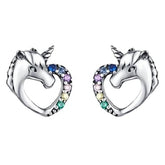 Silver Plated Unicorn Earrings with Crystals